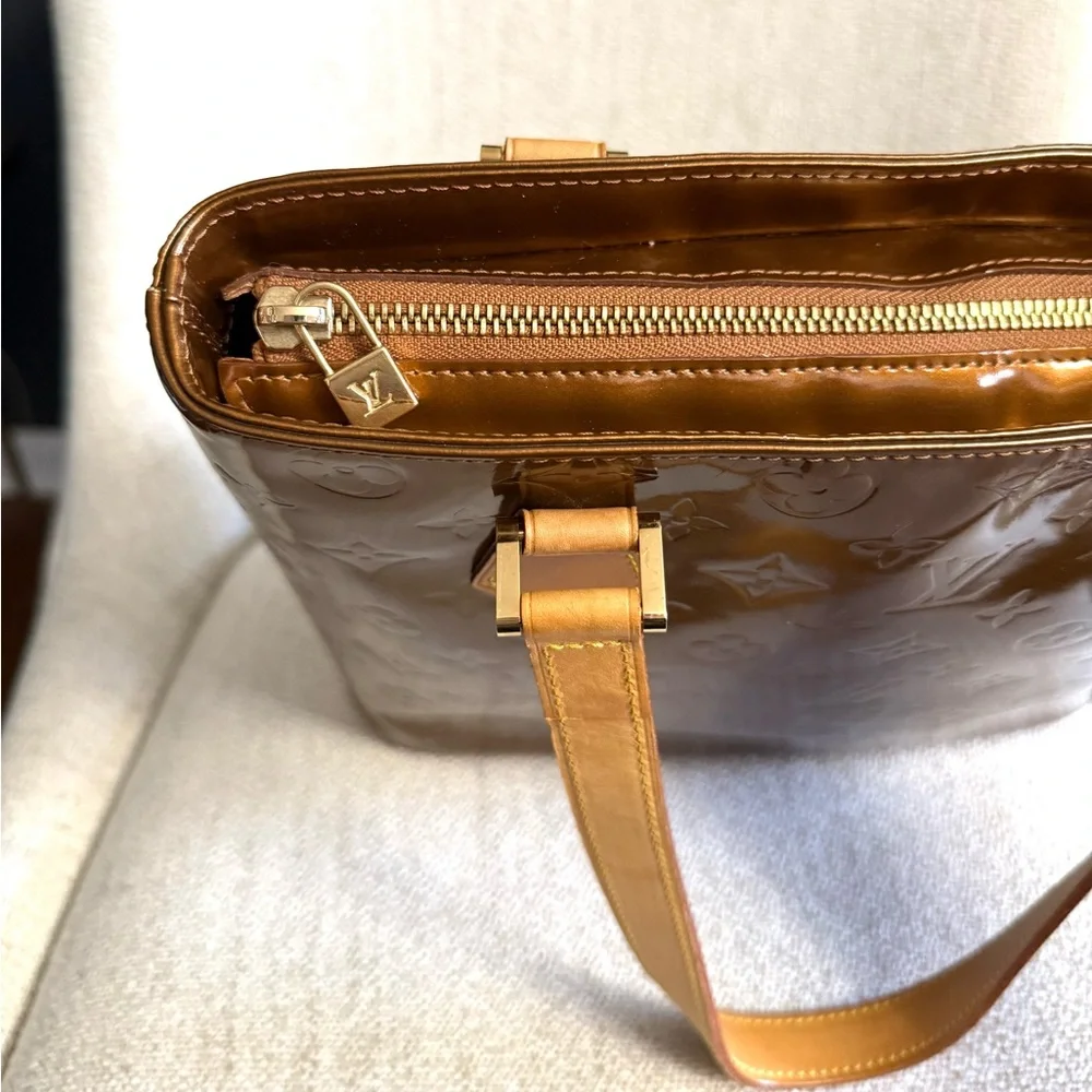 Authentic Louis Vuitton Vernis Houston tote bag bronze gold color small